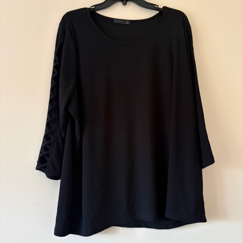 Love Scarlett Black Ladder Sleeve Top 2X Plus Stretch Knit Blouse Casual Chic